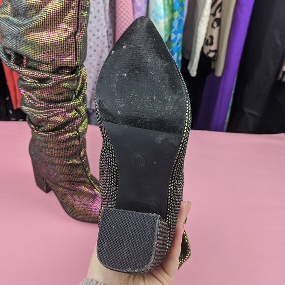 Rainbow rhinestone slouchy high heel boots - Picture 6 of 7